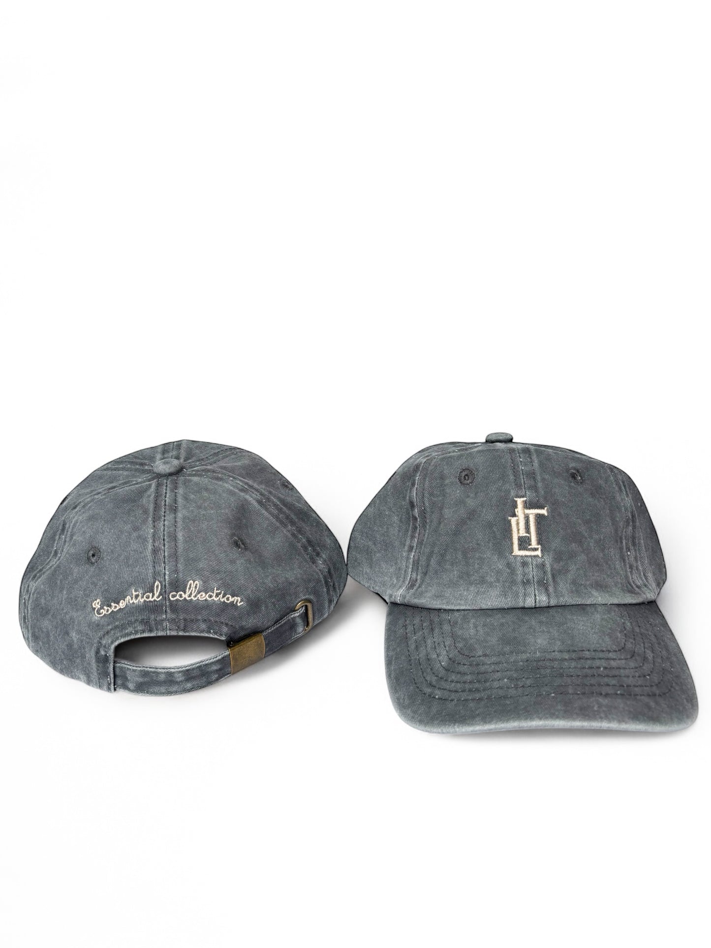 grey baseball cap front and rear view