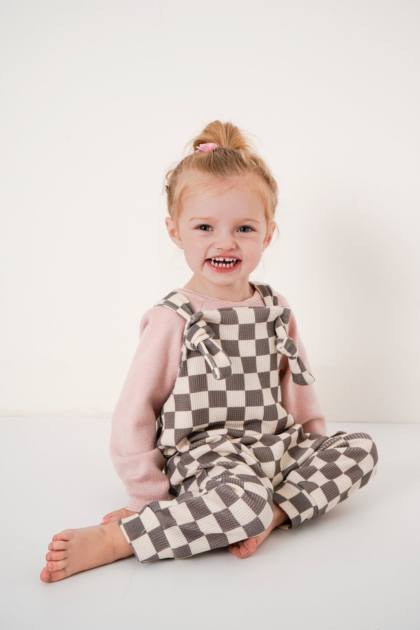 Unisex Checkered Dungarees – Grey & Cream