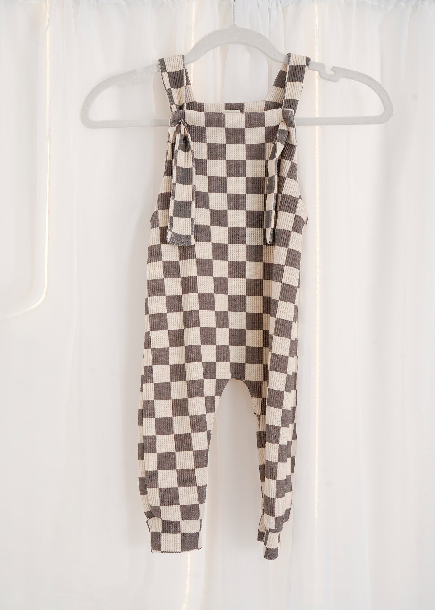 Unisex Checkered Dungarees – Grey & Cream