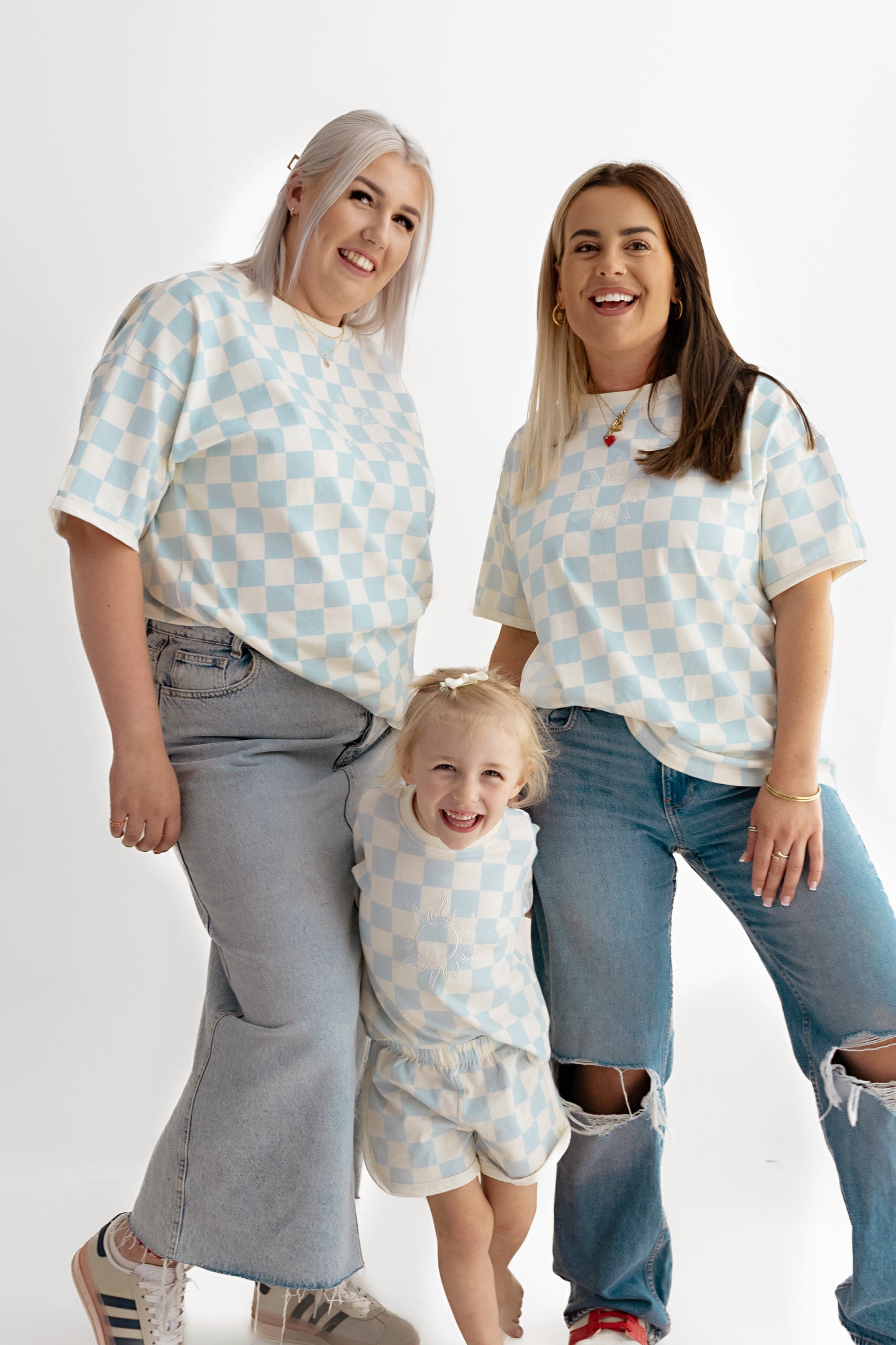 checked blue t-shirts styled