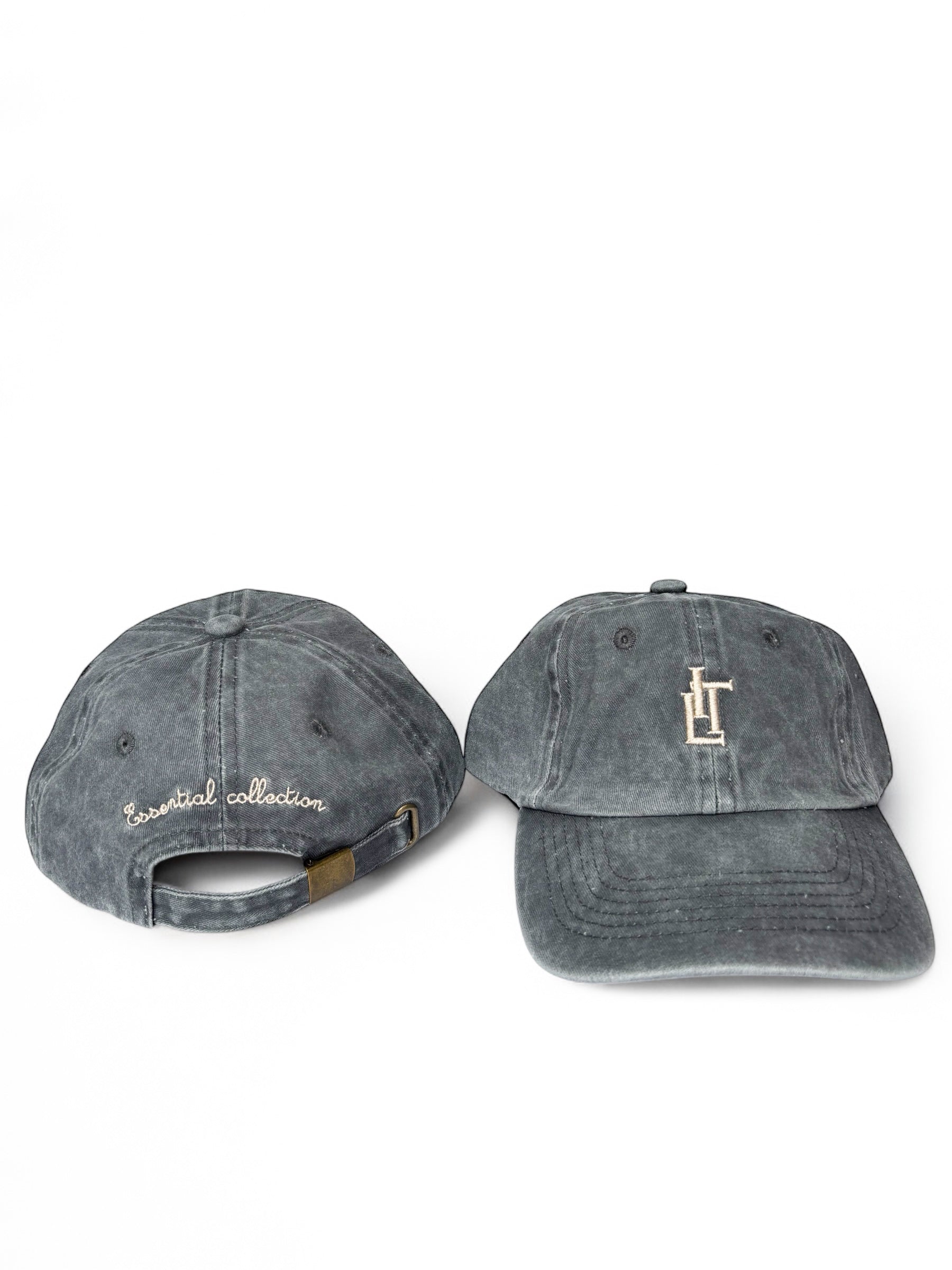 grey baseball cap front and rear view 