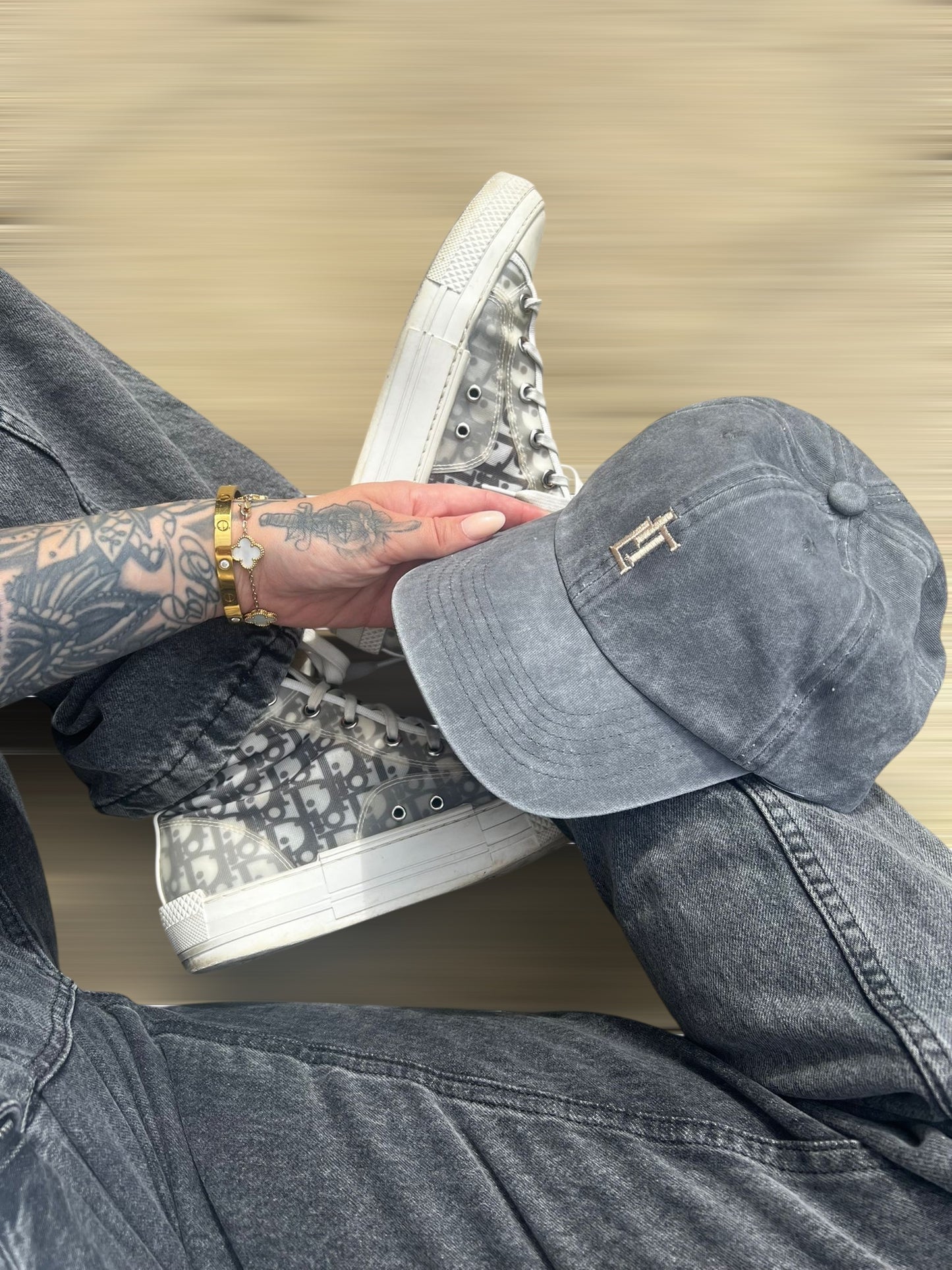 grey baseball cap