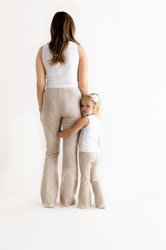 Girls’ Leopard Print Flares – Beige & Cream