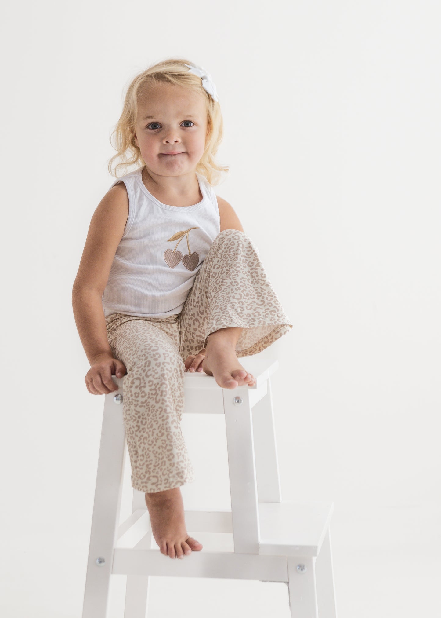 Girls’ Leopard Print Flares – Beige & Cream