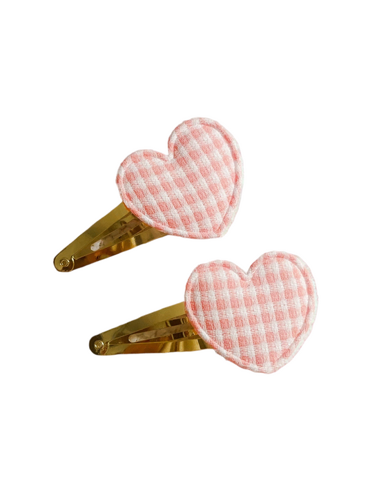 Lilac & Pink Gingham Clips        (set of 2)