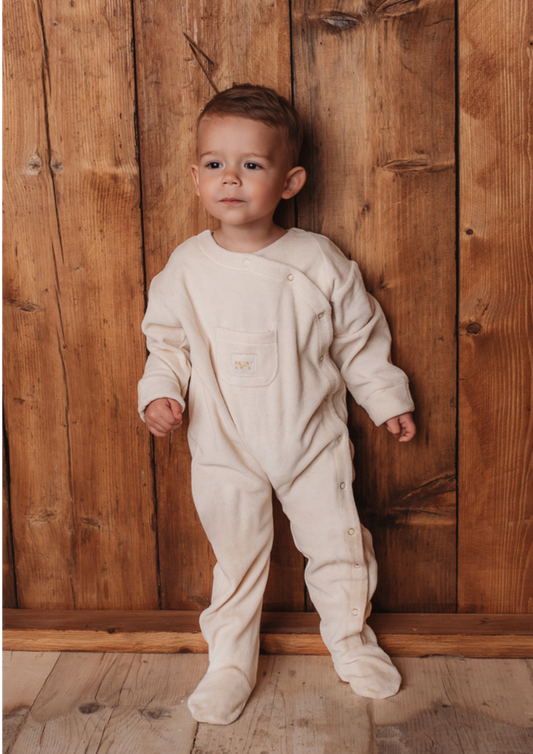 Luxury Velour Sleepsuit In Nude