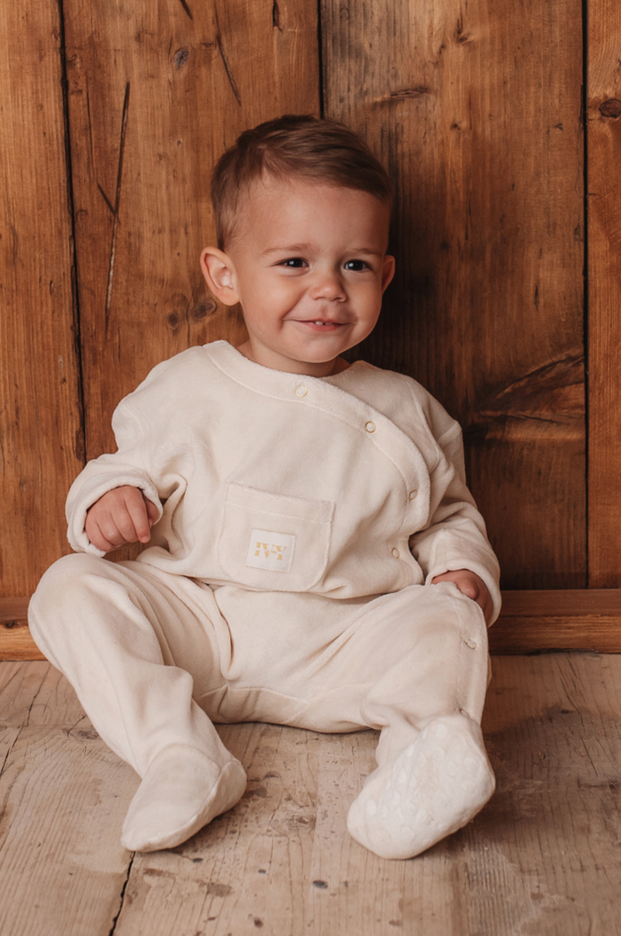 Luxury Velour Sleepsuit In Nude