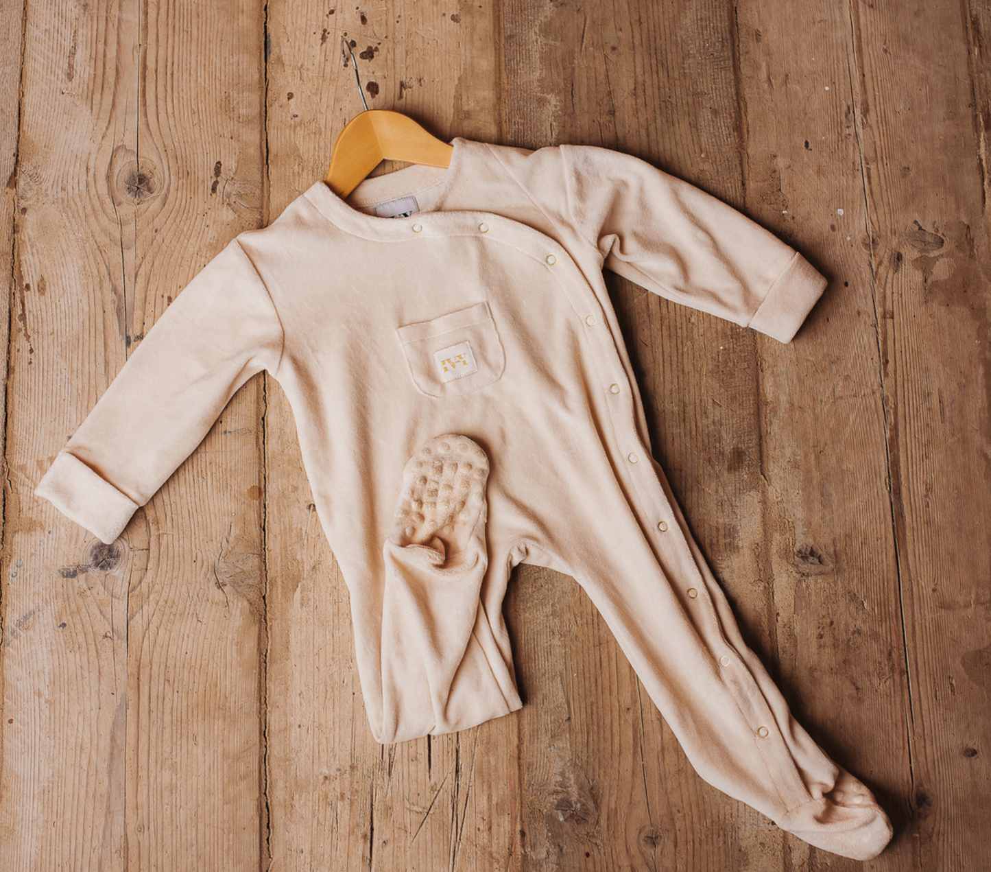 Luxury Velour Sleepsuit In Nude